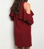 Wine Cold Shoulder Long Sleeved dress