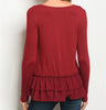 Ruffle Hem Long Sleeve Tee -Wine