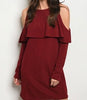 Wine Cold Shoulder Long Sleeved dress